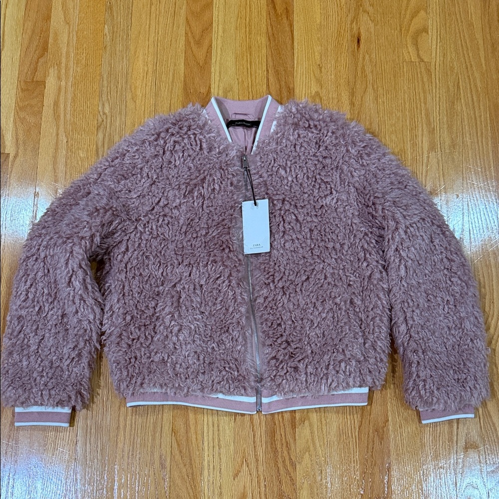 Zara Plush Teddy Jacket in Mauve